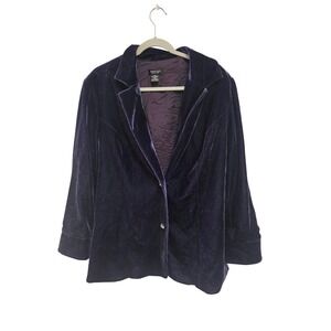 Spense Woman Velvet Blazer Jacket Navy Blue 1X Open Front